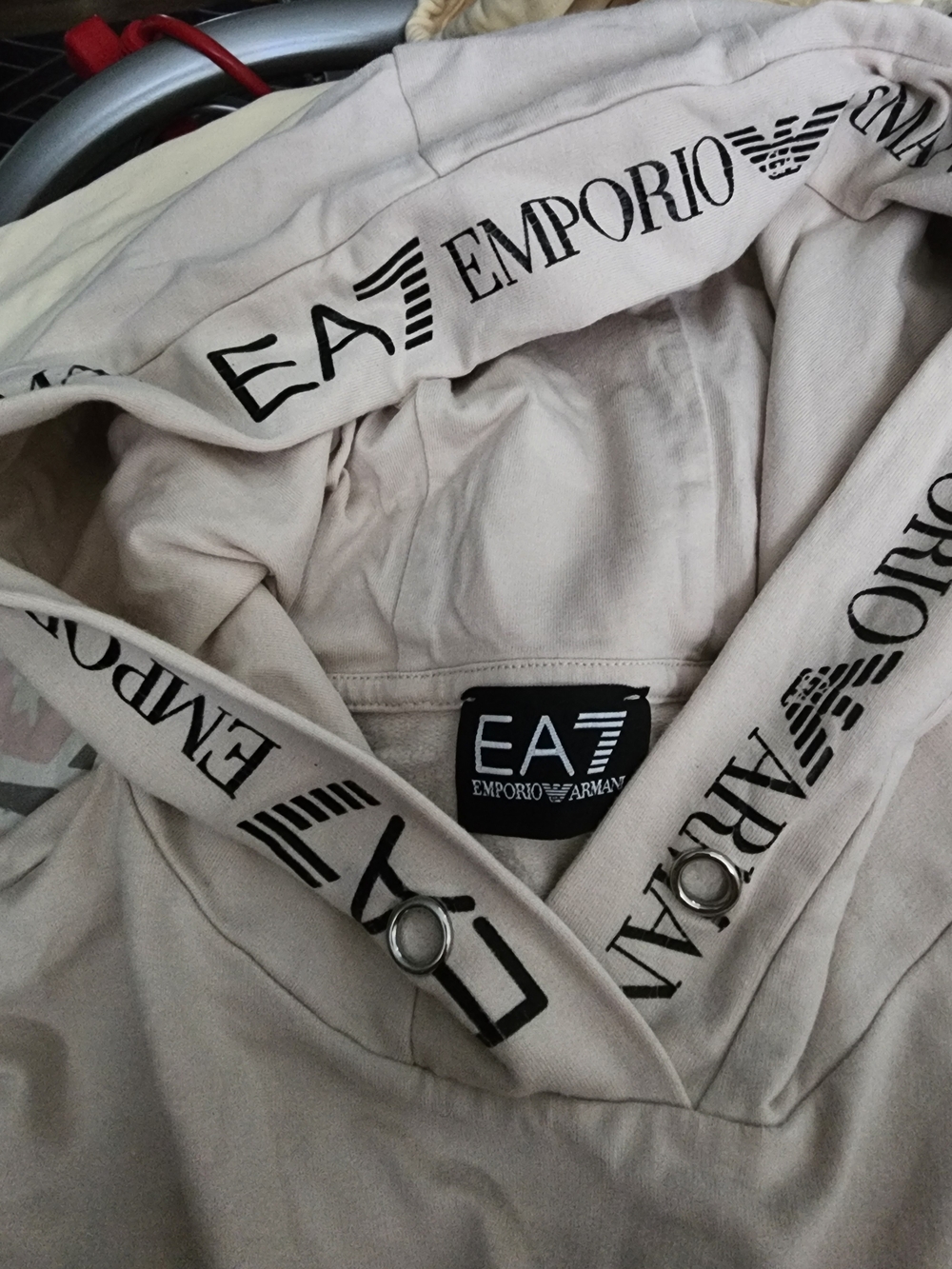 Emporio Armani EA7 Beige Hoodie. Unisex